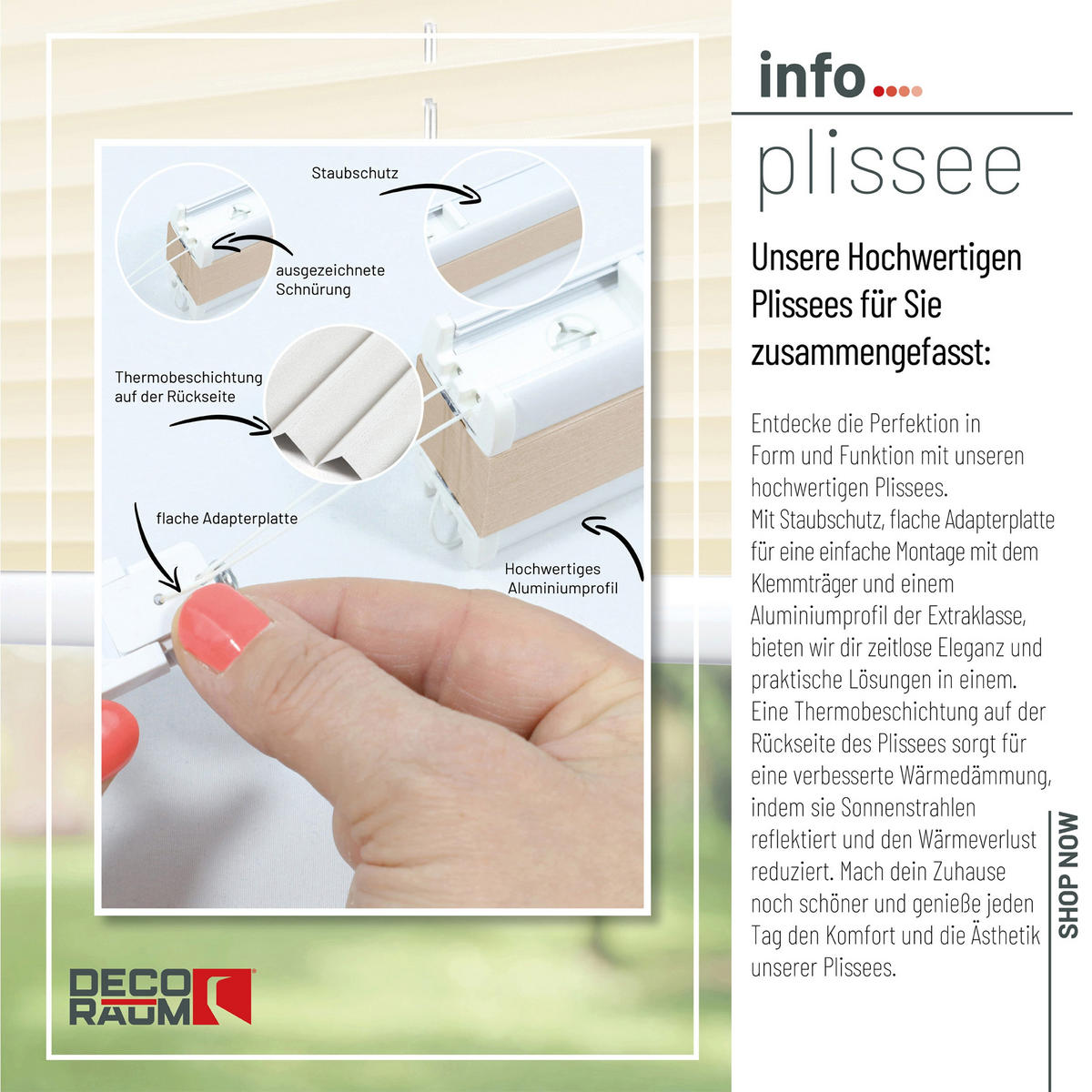 PLISSEE Thermo Basic 75 x 210cm Klemmfix ohne Bohren - Beige, Textil (75/210/210cm) - Deco-Raum