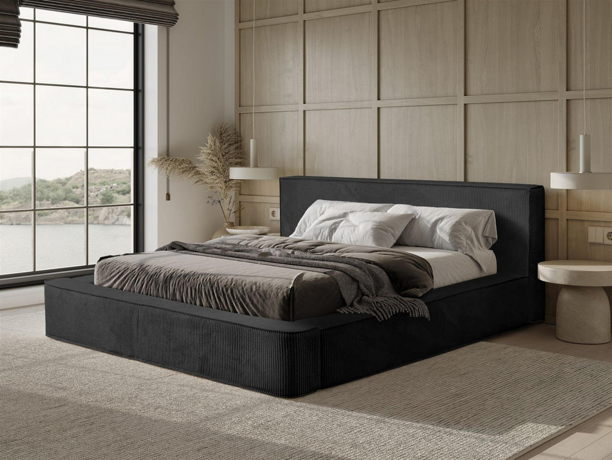 POLSTERBETT Modesto Stoff Lincoln - Schwarz, Holzwerkstoff/Textil (140/200cm) - Fun Möbel