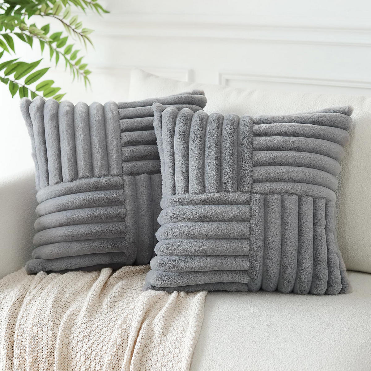 KISSENHÜLLE UNI Plüsch & Samt 45/45 cm - Grau, Textil (45/45cm) - Kaket