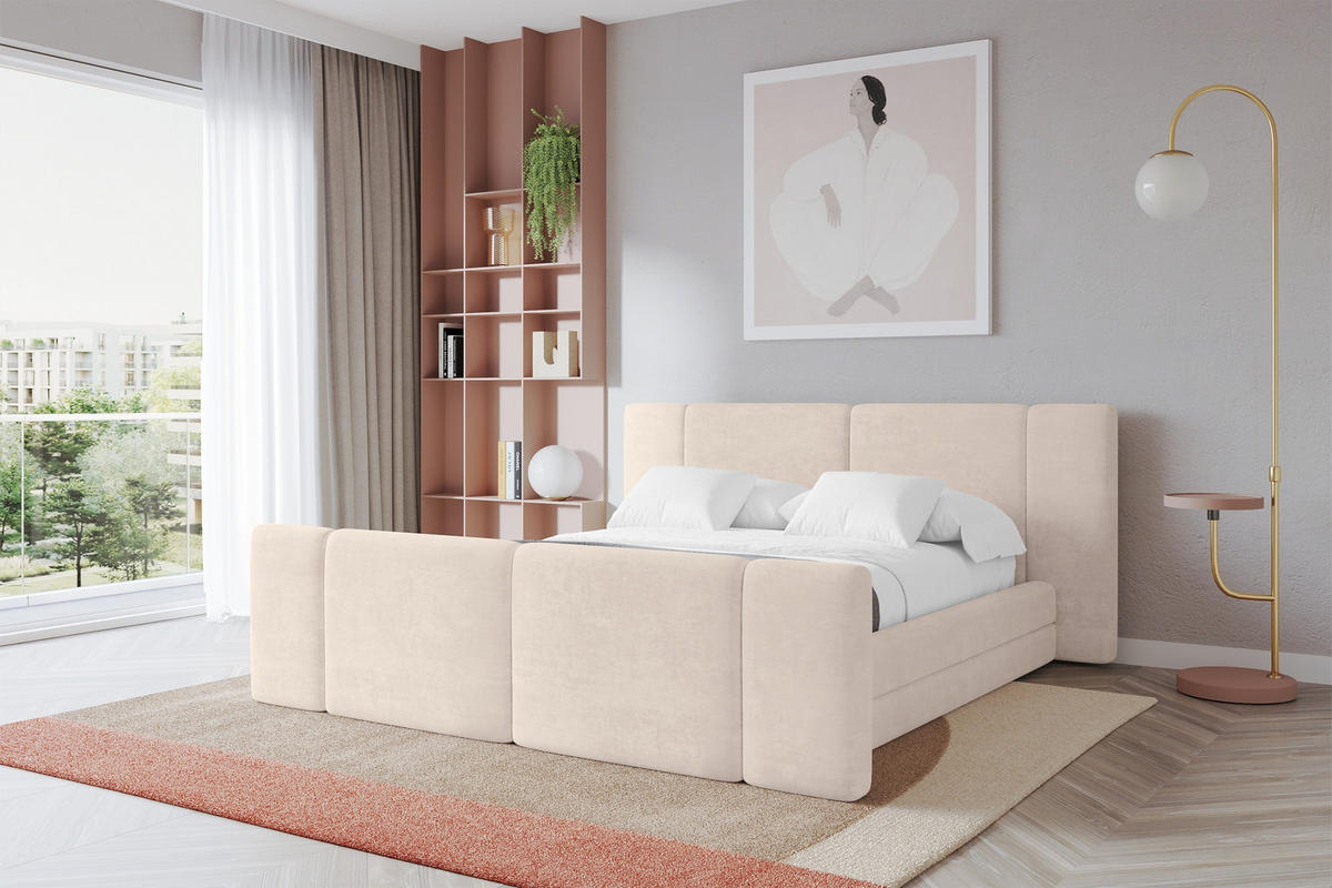 POLSTERBETT mit Bettkasten, Fußteil und Lattenrost, Bett mit Matratze H3/H4 - TEVO-Z 140x200 Beige - Beige, Holzwerkstoff/Textil (140/200cm) - ALTDECOR