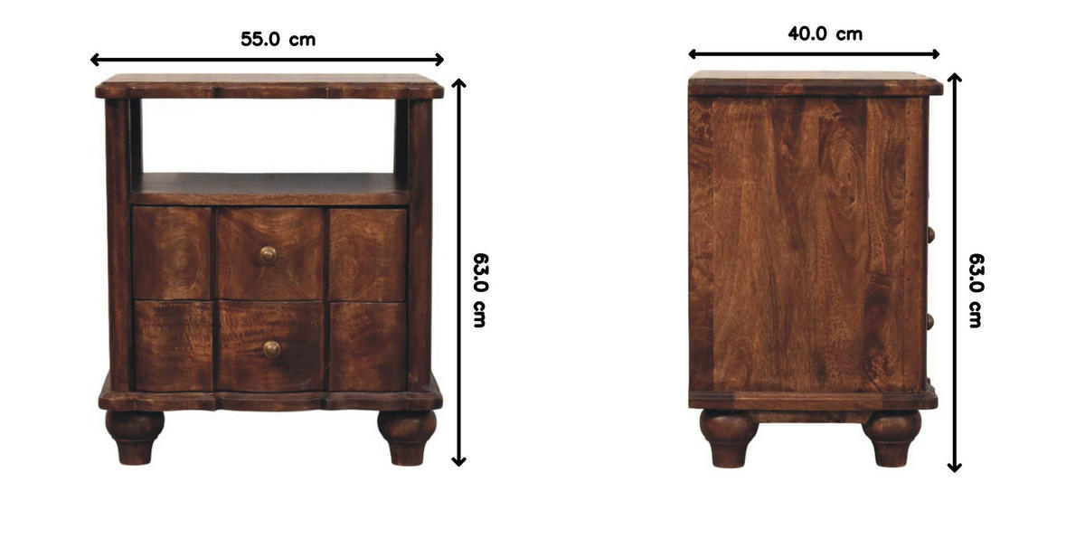 NACHTKASTEN 2 Schubladen und Offenes Regal, Dunkelbraun - Dunkelbraun/Messingfarben, Holz/Metall (55/63/40cm) - Artisan Furniture