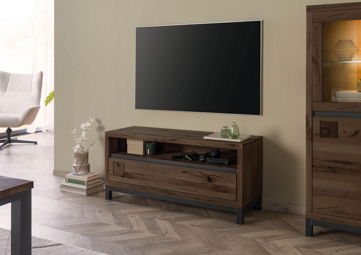 TV-BOARD Kernbuche 120x40x56 tabacco braun geölt VILLANDERS #212 - Braun, Holzwerkstoff (120/56/40cm) - Massivmoebel24