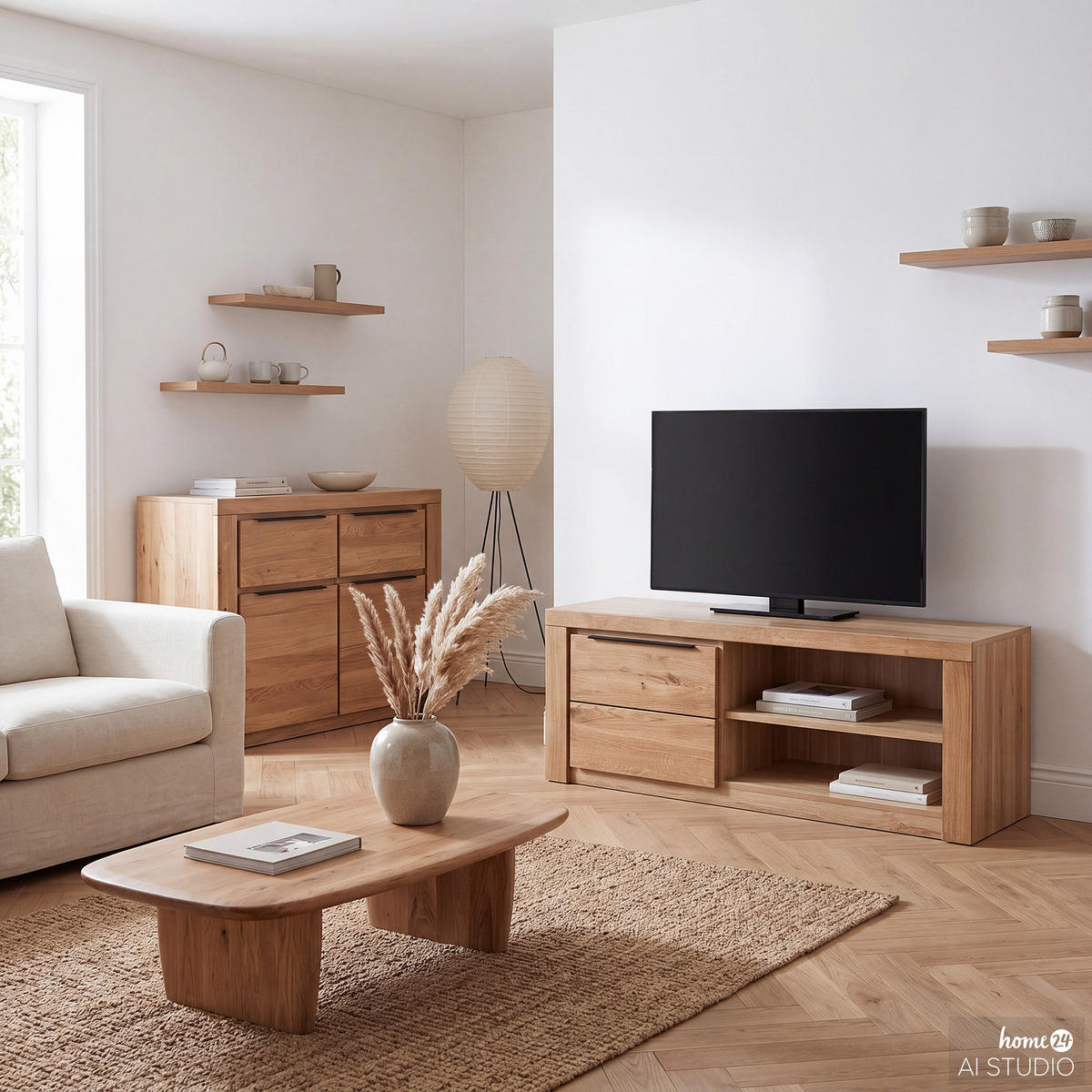 KOMMODE - Eiche teilmassiv - Eiche / Eiche Dekor - Eichefarben/Schwarz, Holz/Holzwerkstoff (108/80/40cm) - home24