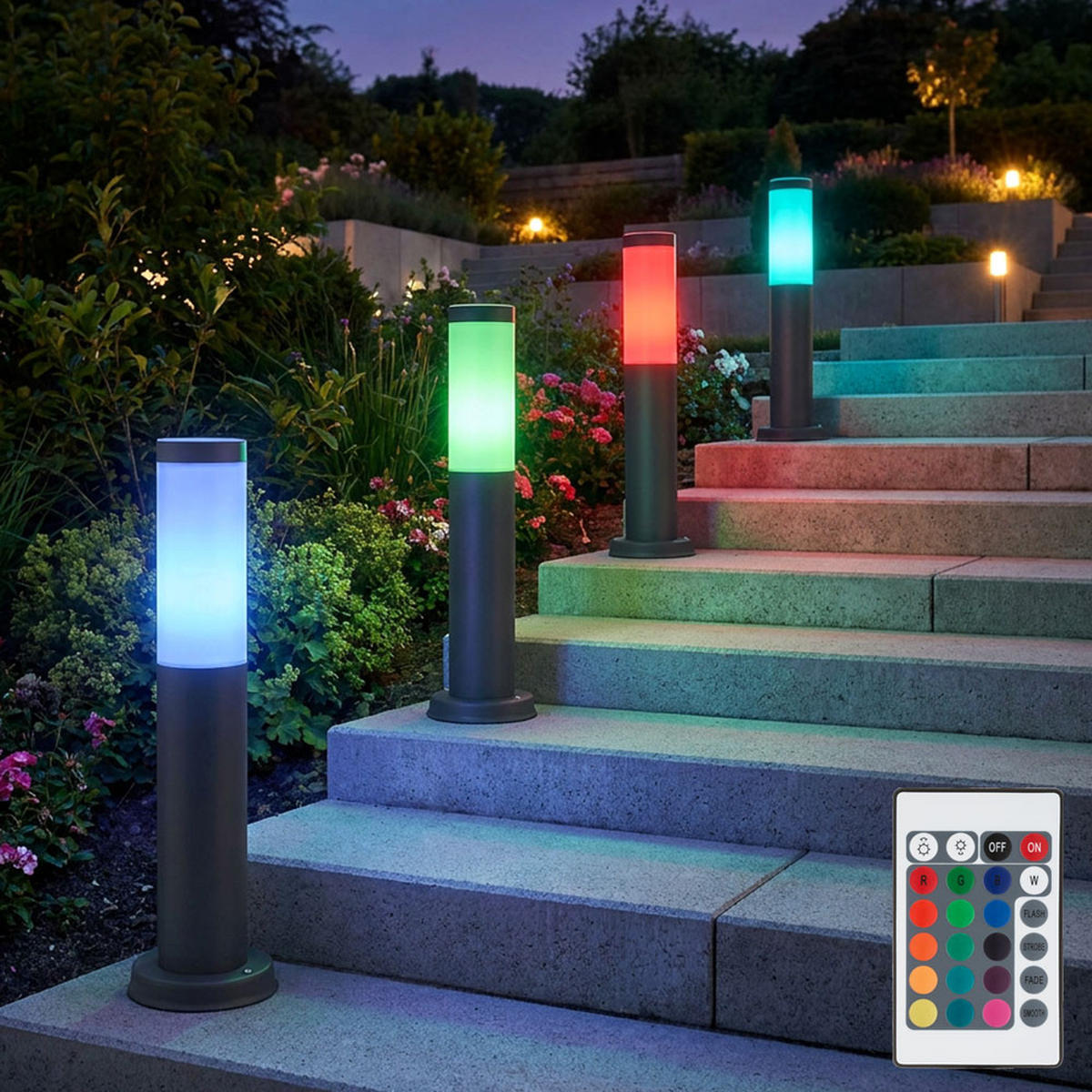 LED AUSSENLEUCHTE BOSTON Anthrazit Edelstahl 4er Set - Anthrazit, Metall (7.6/7.6/45cm)