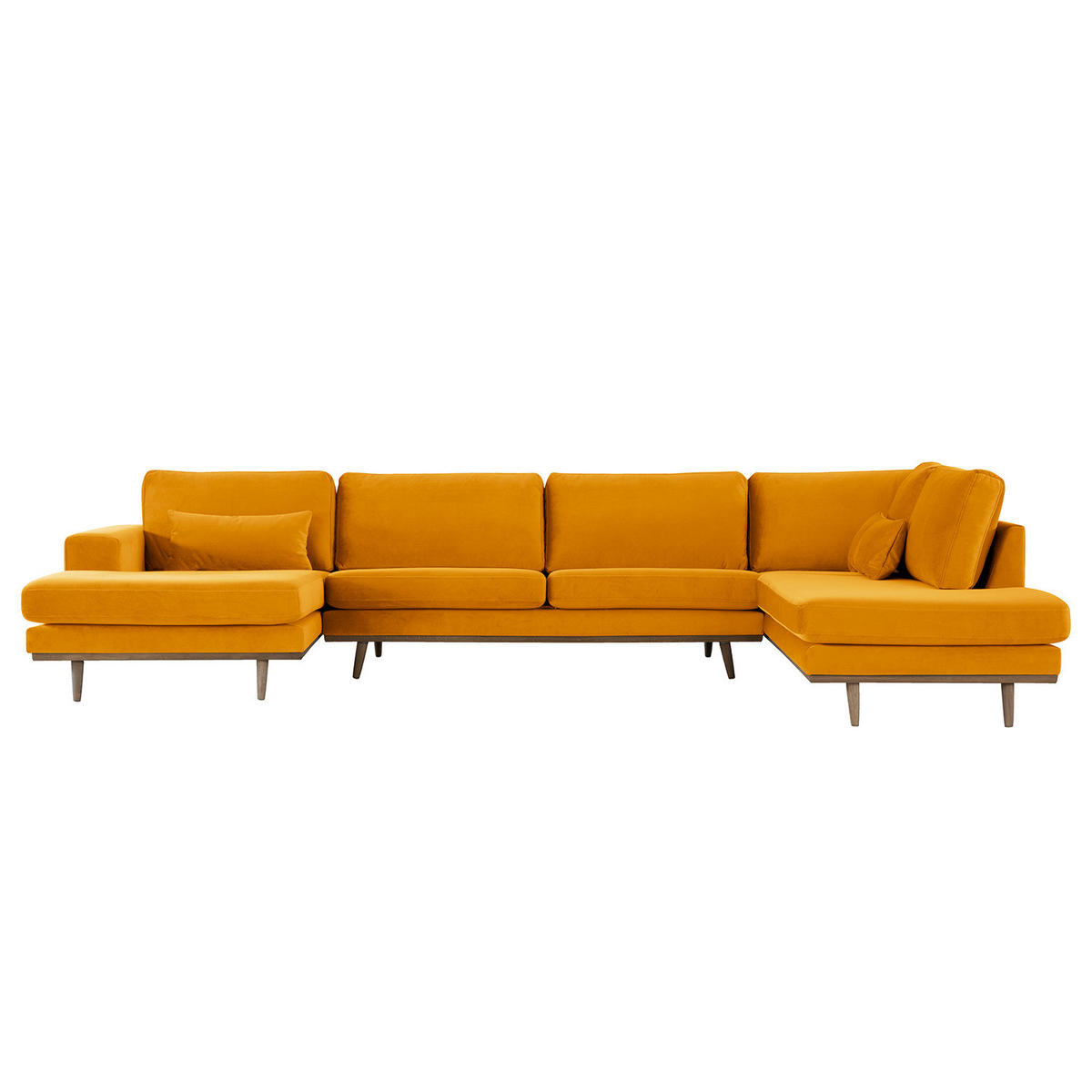 WOHNLANDSCHAFT mit Longchair - Eichefarben/Gelb, Eichenholz/Textil (371/81/219cm) - home24