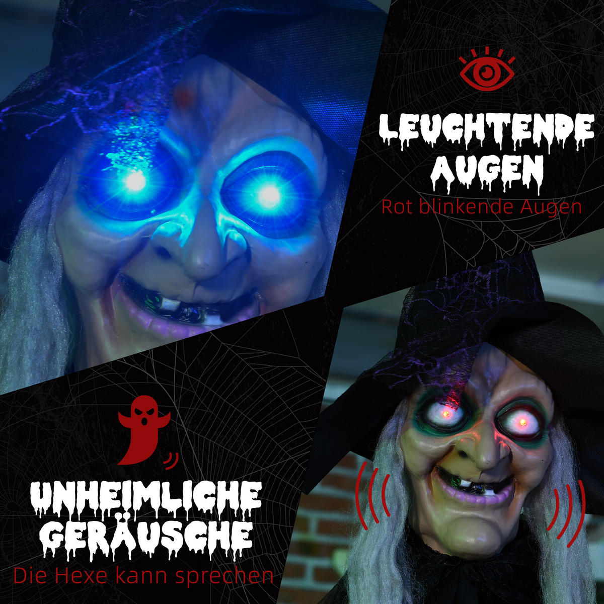 HALLOWEEN HORROR-CLOWN, Schwarz, Polyester, PE, Stahl - Schwarz, Kunststoff (18/183/130cm) - HOMCOM
