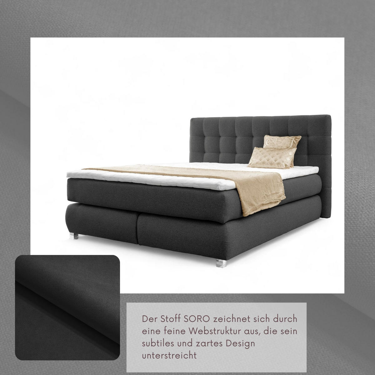 BOXSPRINGBETT Ben mit Pocketmatratze und Bonellmatratze inkl. Topper - Schwarz, Textil (140/200cm) - AN-Moebel 4u