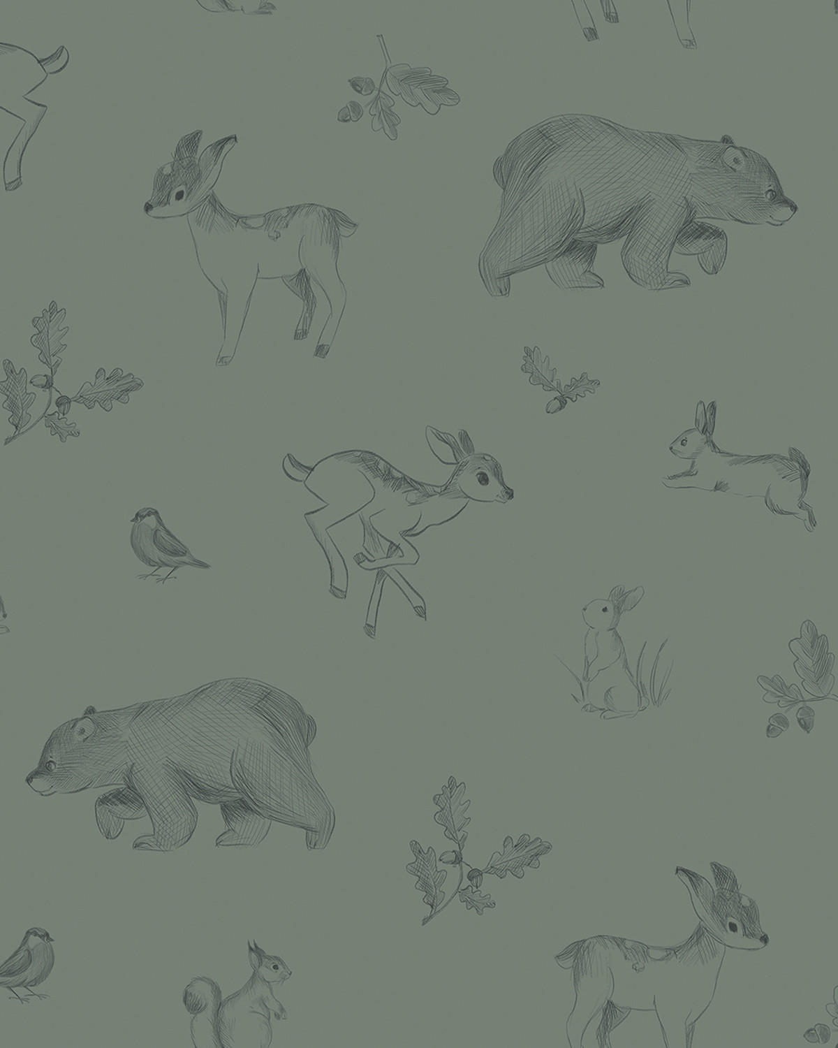 VLIESTAPETE Natural, Waldtiere 50 cm x 10 m dunkelgrün - Dunkelgrün, Papier (1000/50cm) - Lilipinso