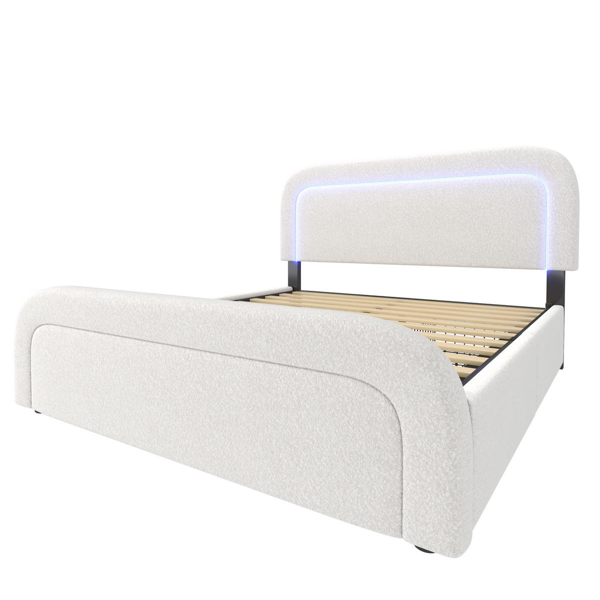 BETT mit 4 Schubladen, USB-C und LED 160x200 cm Sherpa Weiß mit Matratze - Weiß, Metall (160/200cm) - Beauniv
