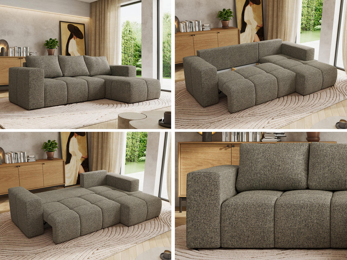 ROHOVÁ SEDAČKA MONIVA L Sivá Štruktúrovaná látka - pravá strana - čierna/sivá, textil/plast (266/164cm) - MKS