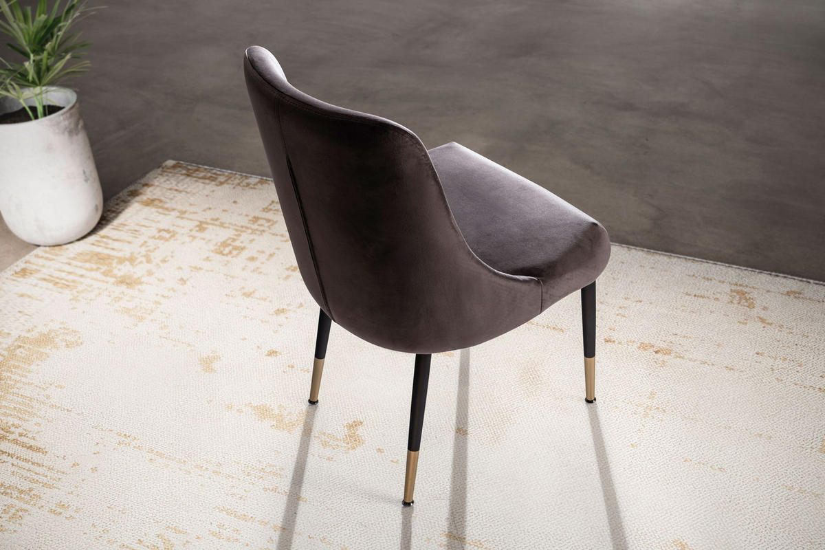 ESSZIMMERSTUHL Samtbezug mit integriertem Rückenkissen und Metallgestell Schalenform Modern gepolstert, Grau 49x56x85 cm - Schwarz/Grau, Textil/Metall (49/85/56cm) - KADIMA DESIGN
