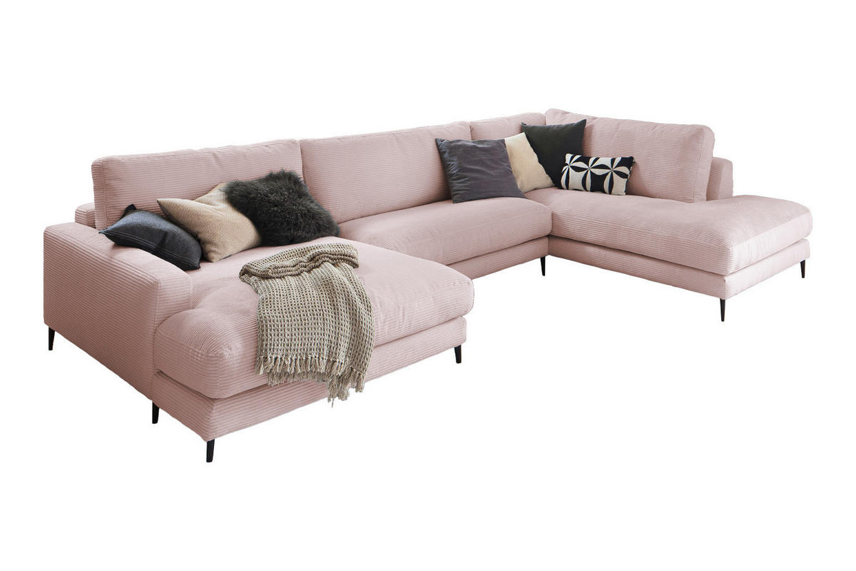 WOHNLANDSCHAFT CARA Pink Cord - Pink/Roségold, Textil (341/84/223cm) - KAWOLA