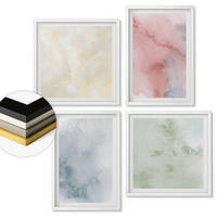 WANDBILDER 4er-Set - 50x50 cm & 40x60 cm Weißer Rahmen - Aquarellfarben in Pastellfarben - Weiß, Kunststoff (50/50cm) - ArtPrintCave