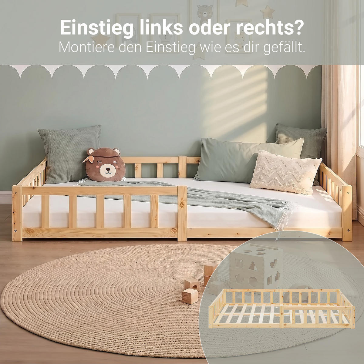 BODENBETT 120x200 cm Natur mit Lattenrost - Naturfarben, Holz (120/200cm) - Homestyle4u