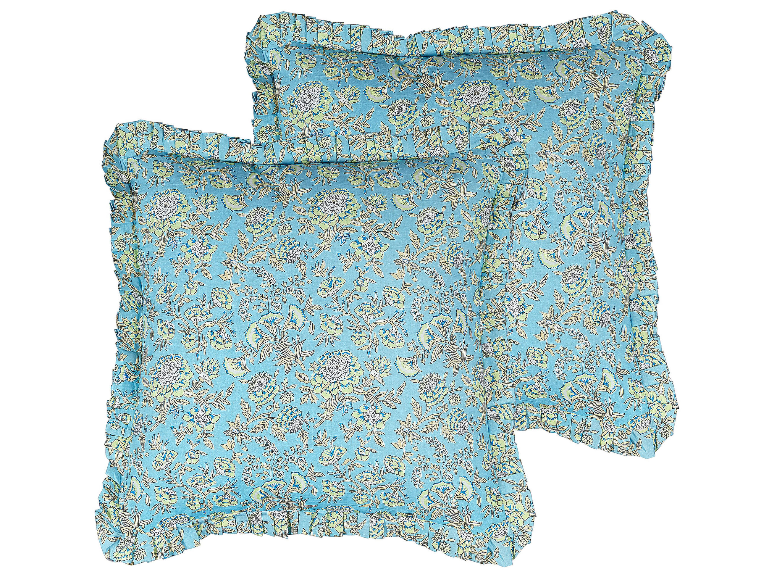 DEKOKISSEN 2er-Set Türkis 45/45 cm Amoena - Türkis, Naturmaterialien/Textil (45/45cm) - Beliani