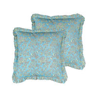 DEKOKISSEN 2er-Set Türkis 45/45 cm Amoena - Türkis, Naturmaterialen/Textil (45/45cm) - Beliani
