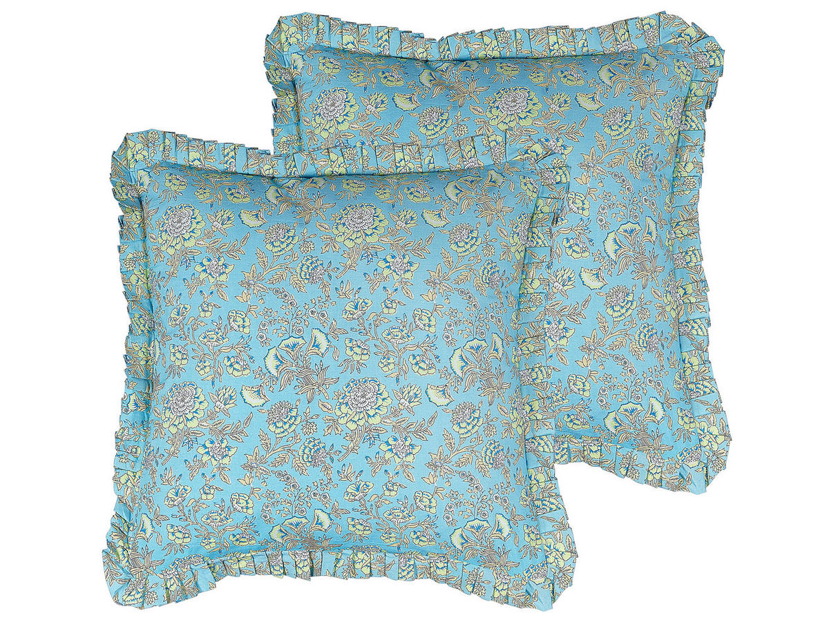 DEKOKISSEN 2er-Set Türkis 45/45 cm Amoena - Türkis, Naturmaterialen/Textil (45/45cm) - Beliani