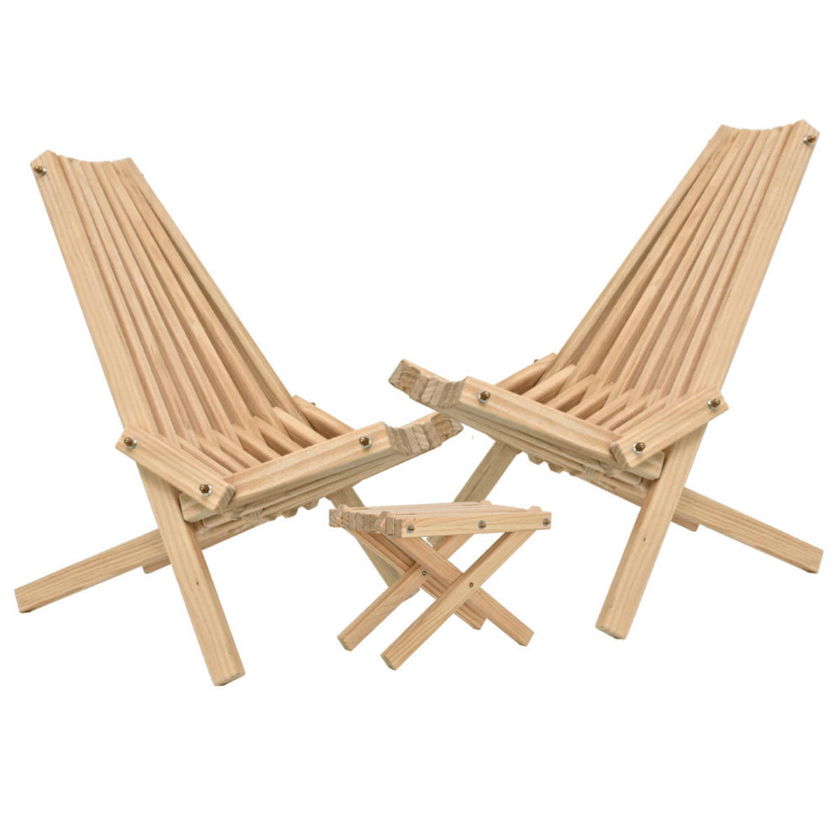 GARTENMÖBELSET skandinavisch Holz ENNO 3-teilig Kiefernholz - Braun, Holz - DELUKE