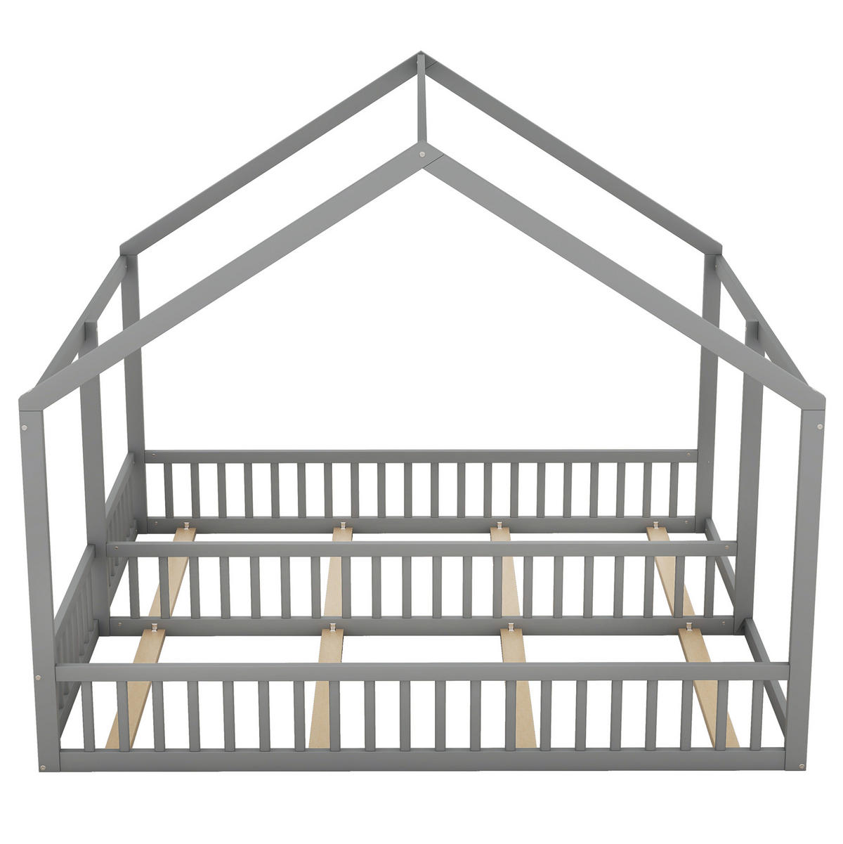 KINDERBETT aus Kiefer 204x187x168 cm Grau 2-in-1 Hausbett mit Schutzgitter - Grau, Holz (90/200cm) - Modfu