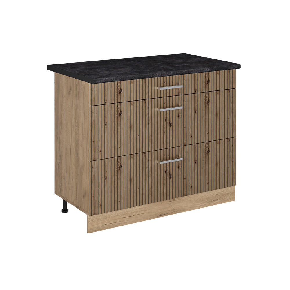 SPODNÍ SKŘÍŇKA KUCHYŇSKÉ LINKY R-Line, Řemeslný dub/Zlatý mocný dub, 100 cm pracovná doska antracitová - dub artisan/barva dubu, kompozitní dřevo (100/81.6/60cm) - Vicco