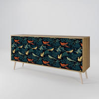 SIDEBOARD FOWL ORNAMENT, Eicheneffekt, 164,5x42x77,5 cm, 3 Türen - Eichefarben/Buchefarben, Holzwerkstoff/Buchenholz (164.5/77.5/42cm) - SpaceRebels