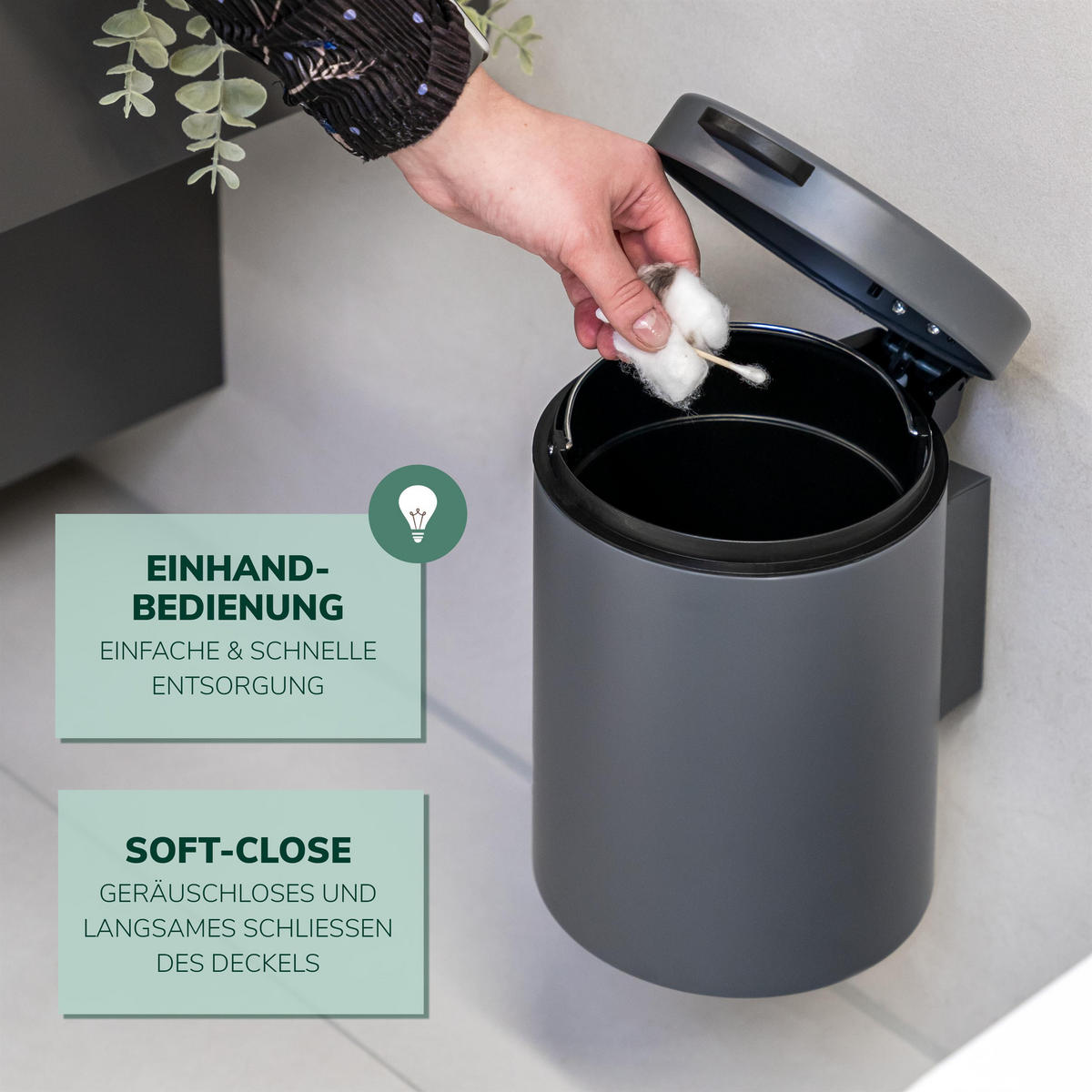 WAND-KOSMETIKEIMER, grau - Grau, Metall (16/24/23cm) - bremermann