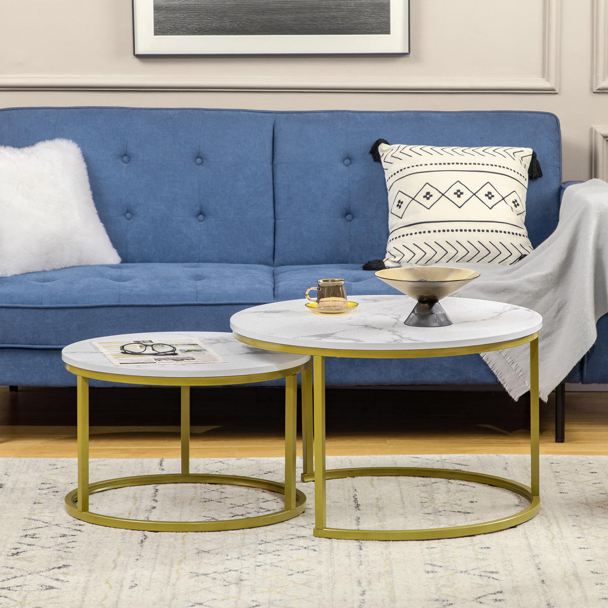 COUCHTISCH 2er-Set, bis 30 kg belastbar, Weiß - Weiß, Metall (74/74/46.3cm) - HOMCOM