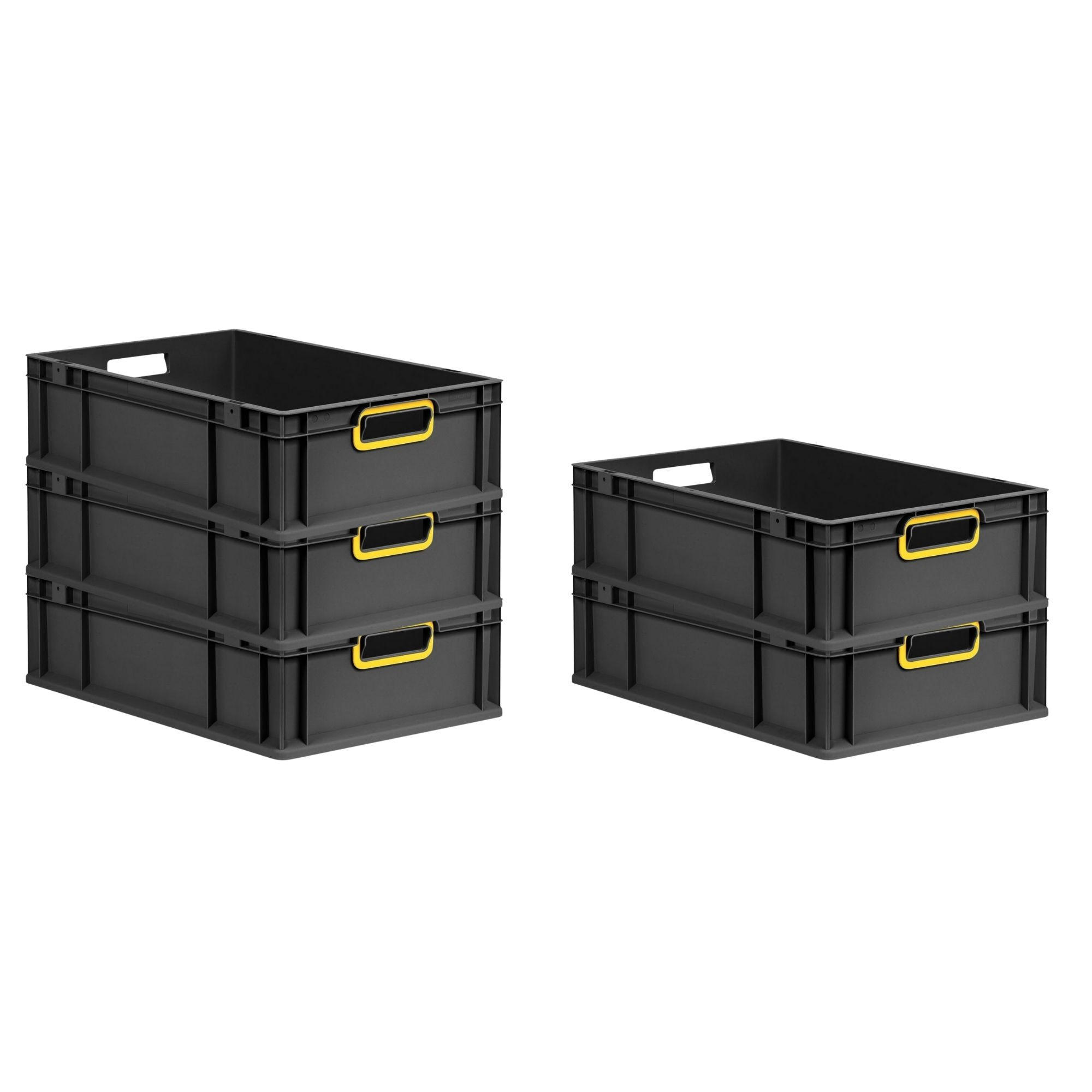 EUROBOX 5x NextGen Color 17x40x60 cm 34 Liter Griffe gelb offen, Schwarz - Gelb/Schwarz, Kunststoff (40/17/60cm) - PROREGAL