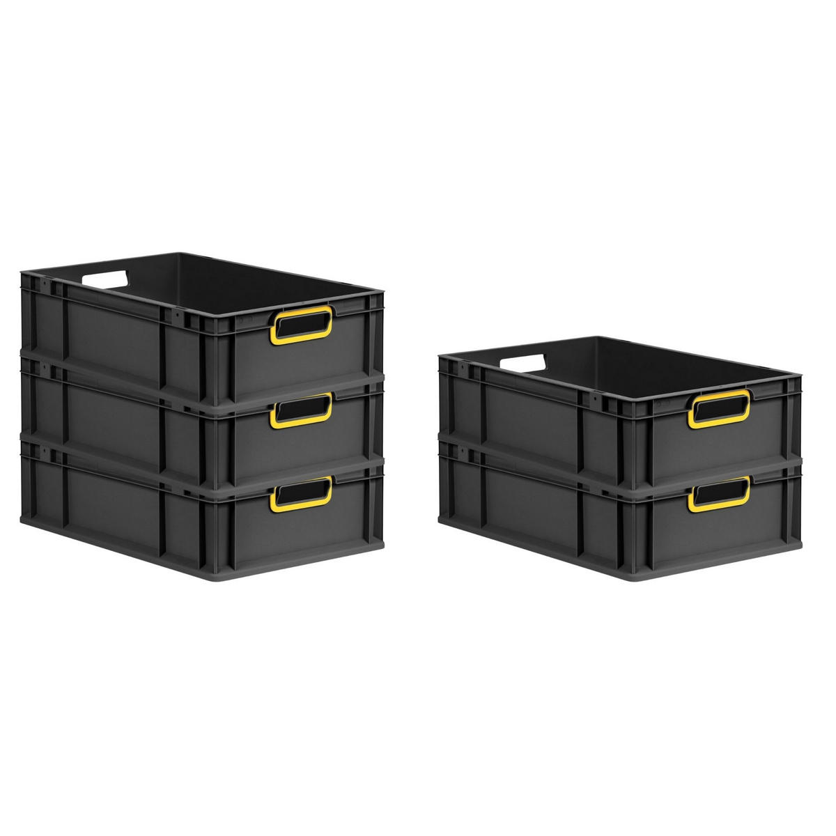 EUROBOX NextGen Color 17x40x60 cm 34 Liter Griffe gelb offen, Schwarz - Gelb/Schwarz, Kunststoff (40/17/60cm) - PROREGAL