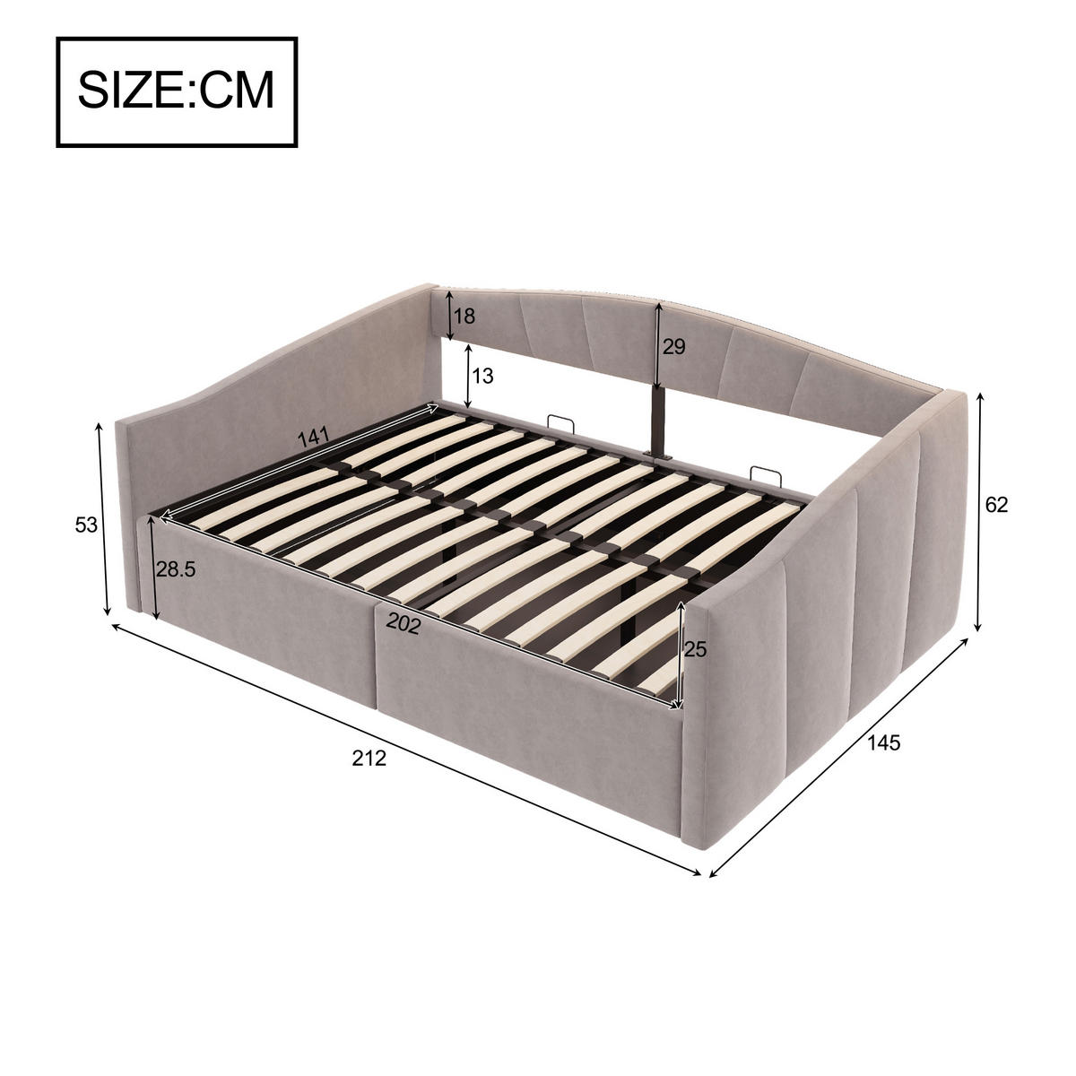 BETT 140/200 cm mit hydraulischer Lagerung und Lattenrost Hellgrau - Hellgrau, Leder (140/200cm) - OKWISH