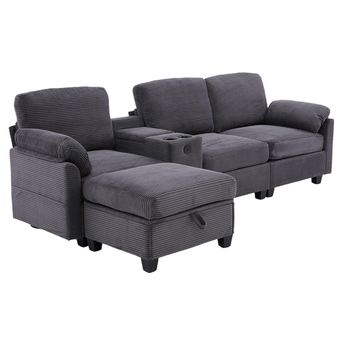 ECKSOFA L-Form mit beweglicher Mittelkonsole USB-C-Dunkelgrau 266/136/82 cm - Dunkelgrau, Textil (266/136cm) - OKWISH