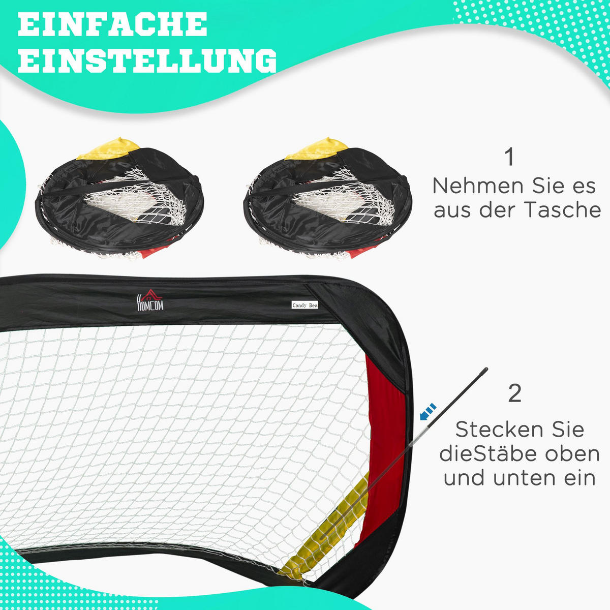 FUSSBALLTOR, Stahl, Schwarz/Gelb/Rot/Weiß, 120L x 80B x 80H cm - Gelb/Rot, Metall (80/120cm) - HOMCOM