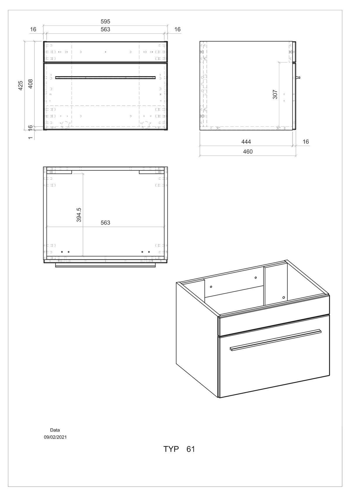 WASCHTISCH M12 Weiß Hochglanz 60/43/46 cm schmal ohne Waschbecken - Weiß Hochglanz, Holzwerkstoff (60/43/46cm) - Livojo