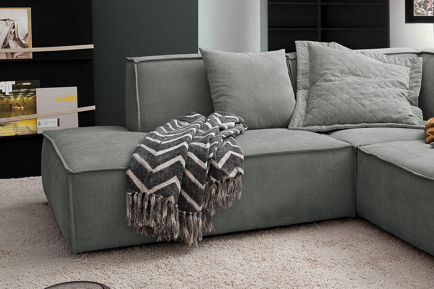 ECKSOFA SAMU Grau Webstoff - Schwarz/Grau, Textil (226/224cm) - KAWOLA