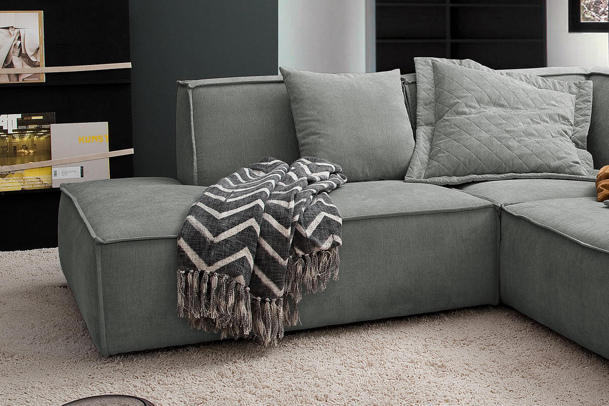 ECKSOFA SAMU Grau Webstoff - Schwarz/Grau, Textil (226/224cm) - KAWOLA
