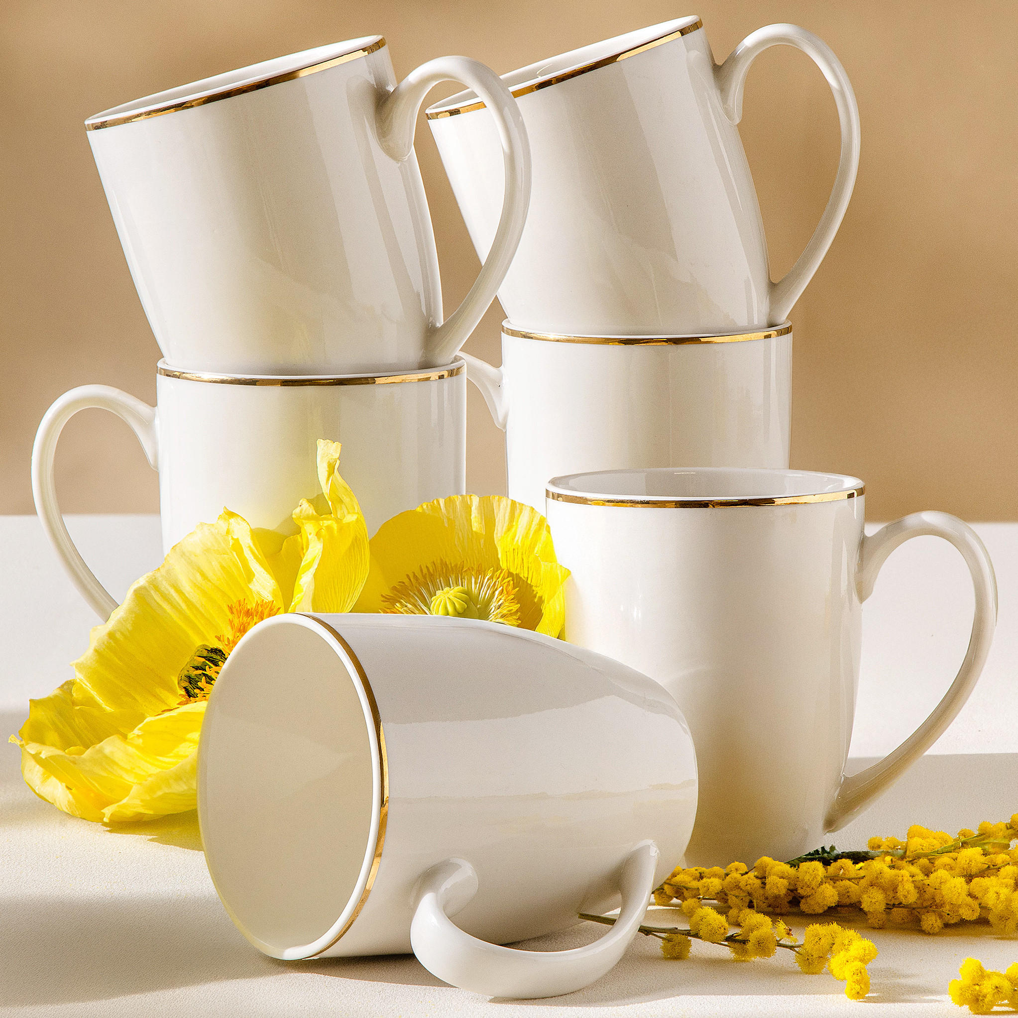 BECHER-SET AD BELLA, 6-tlg - Ecru/Goldfarben, Keramik (0.4L) - KONSIMO®