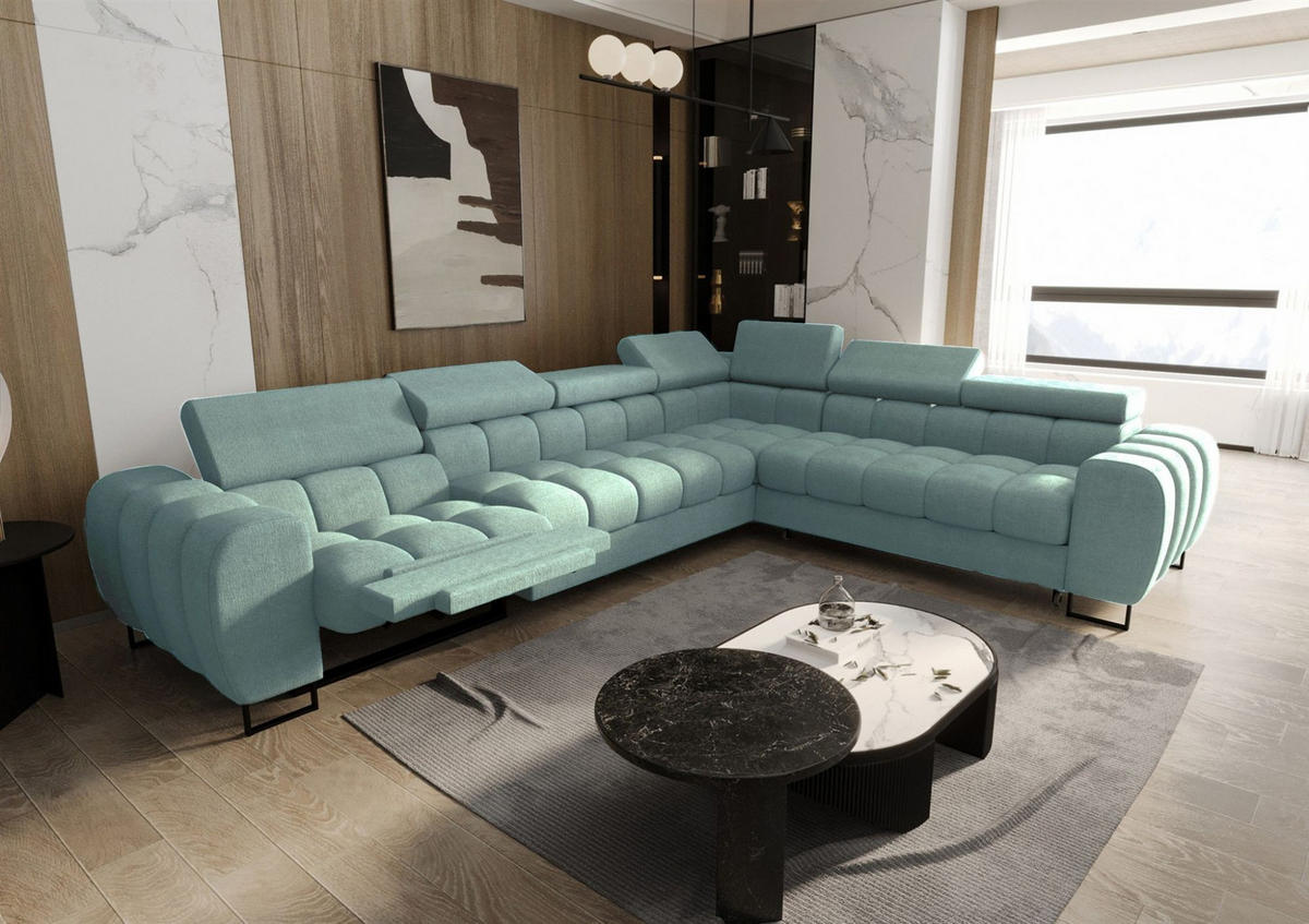 ECKSOFA Bastien Relax - Blau, Holzwerkstoff/Textil (330/260cm) - Fun Möbel