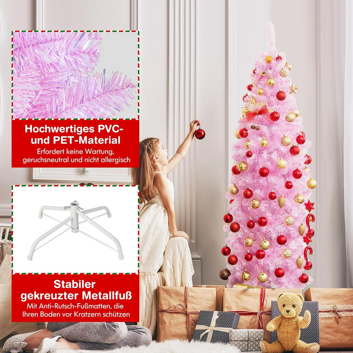 TANNENBAUM 180cm Rosa - Pink, Kunststoff (180cm) - COSTWAY