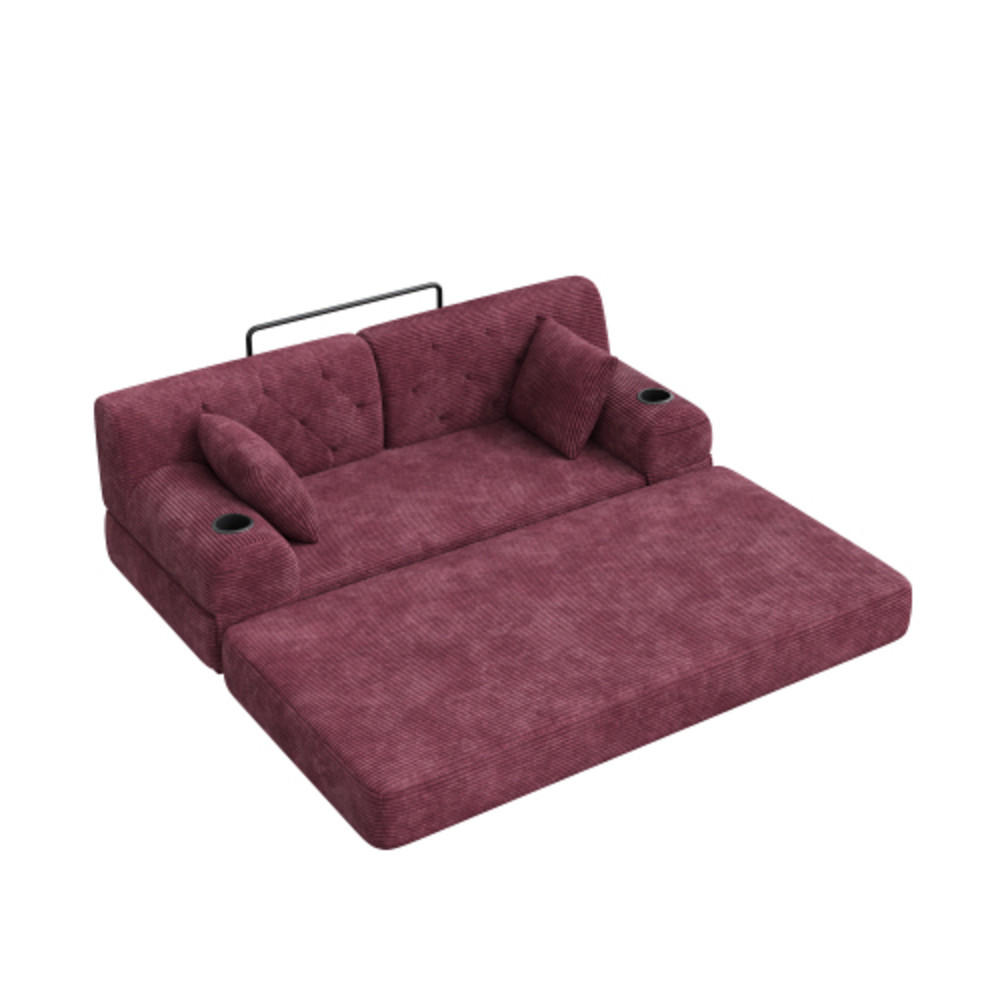 SCHLAFSOFA mit Metallrahmen weinrot 168×80×81 cm aus Cordstoff - Weinrot, Textil (80/81/168cm) - Luhomfu