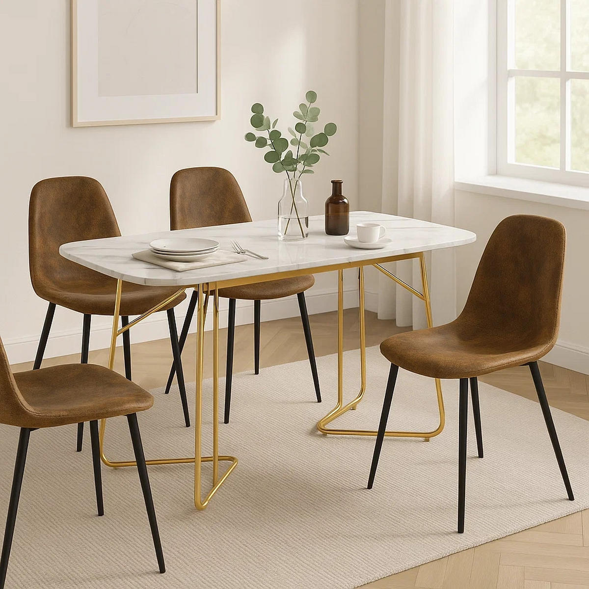 ESSTISCH SET mit 4 Retro-Stühlen - Braun, Holzwerkstoff/Textil (180/75/80cm) - Urban Meuble