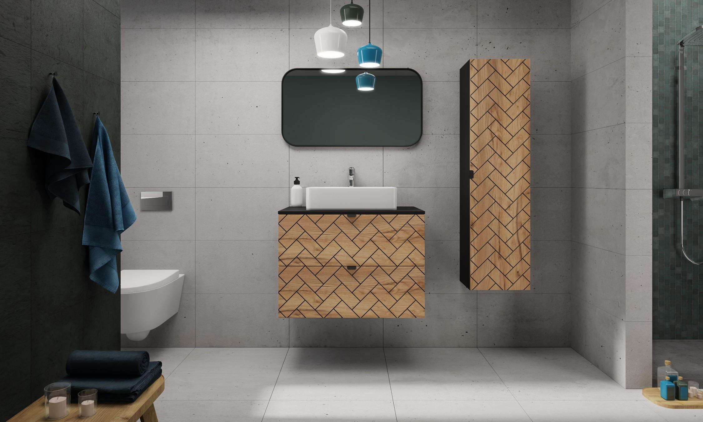 WASCHBECKUNTERSCHRANK Craft Eiche/Schwarz Matt 60/46/60 cm - Eichefarben/Schwarz, Holzwerkstoff (60/60.7/46cm) - Rodan