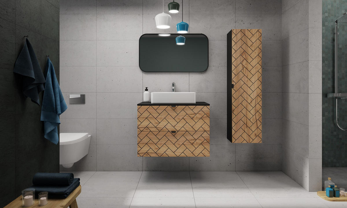 WASCHBECKUNTERSCHRANK Craft Eiche/Schwarz Matt 60/46/60 cm - Eichefarben/Schwarz, Holzwerkstoff (60/60.7/46cm) - Rodan