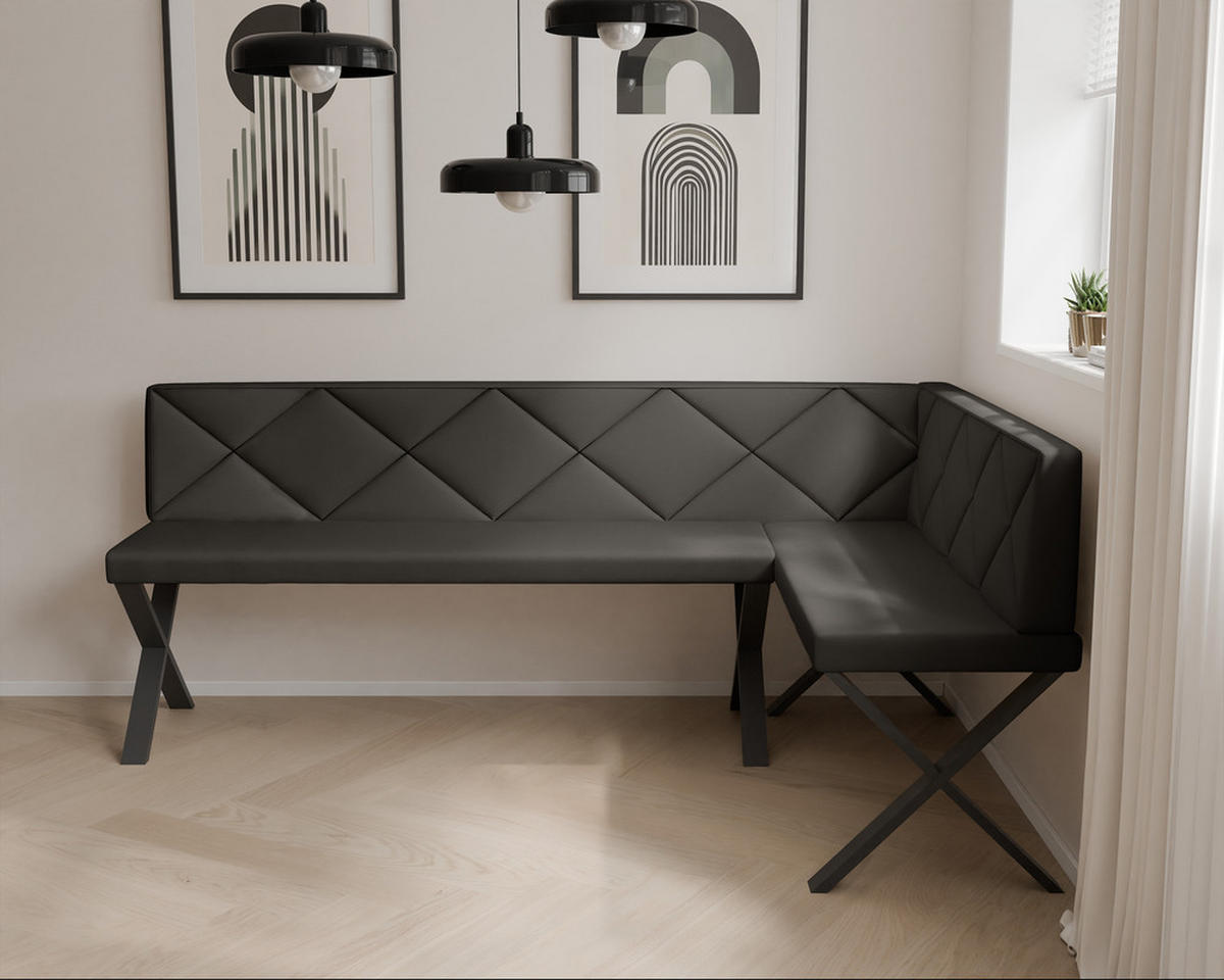 ECKBANK rechts VERO X Kunstleder gesteppt, 196/142 cm Anthrazit - Anthrazit, Kunststoff/Textil (142/196cm) - Idohome
