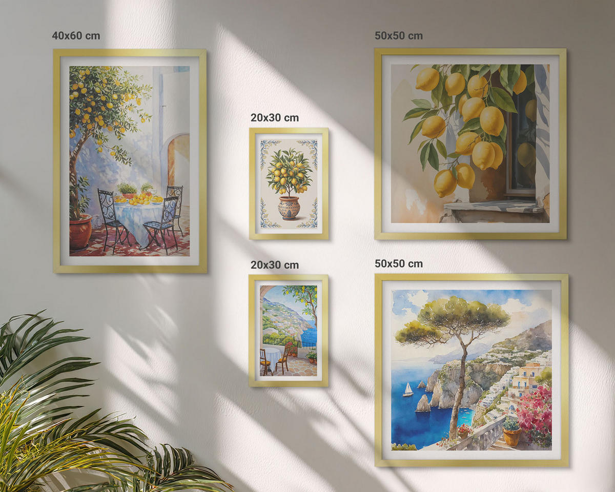 BILDER SET 5er Set - 50x50 cm & 20x30 cm & 40x60 cm Goldrahmen - Abstrakte Kranichberge - Goldfarben, Kunststoff (40/60cm) - TULUP