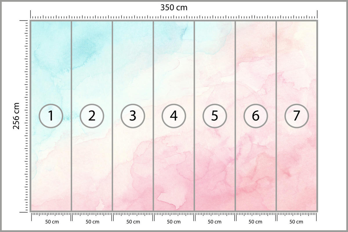 FOTOTAPETE für Kinderzimmer Pastell Ombre Aquarell Gradient 350x256 - Rosa, Papier (350/256cm) - Muralo