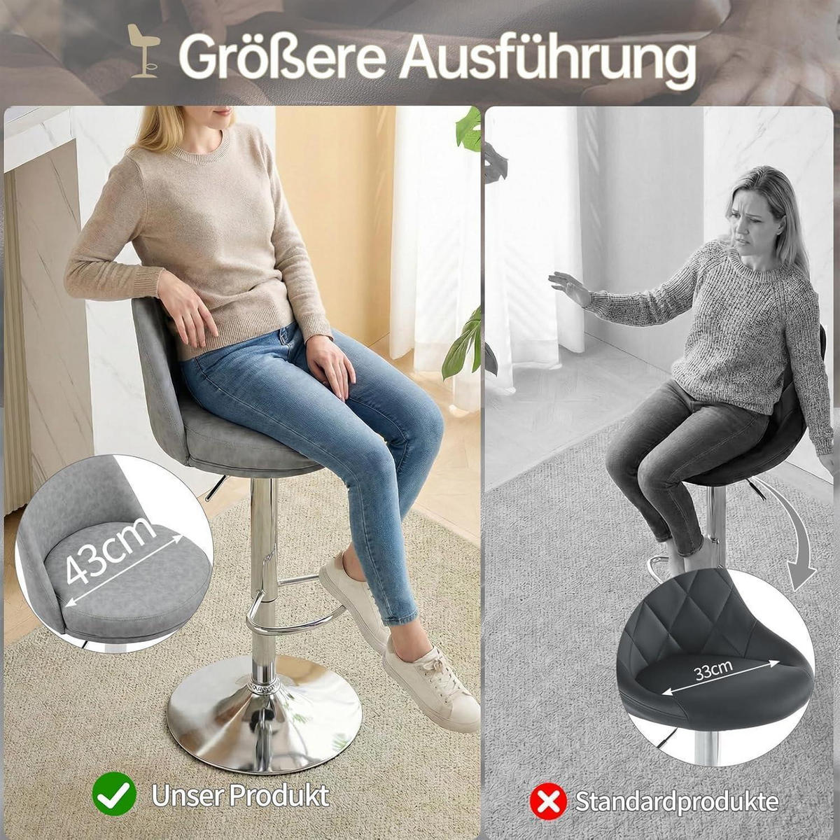 BARHOCKER 2er Set höhenverstellbar Kunstleder Dunkelgrau - Grau, Kunststoff (48/85/45cm)