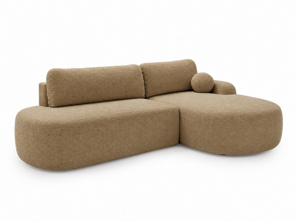 ECKSOFA Aurio O Bouclé-Stoff Hellbraun Rechts - Hellbraun, Holz/Textil (177/271cm) - Graingold