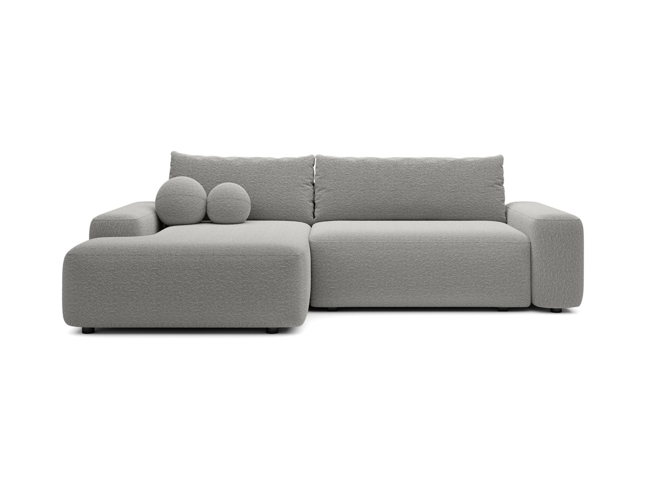 ECKSOFA RUOTA Grau Boucle-Stoff mit Schlaffunktion - Grau, Holz (264/162cm) - MASSENO