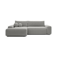 ECKSOFA RUOTA Grau Boucle-Stoff mit Schlaffunktion - Grau, Holz (264/162cm) - MASSENO