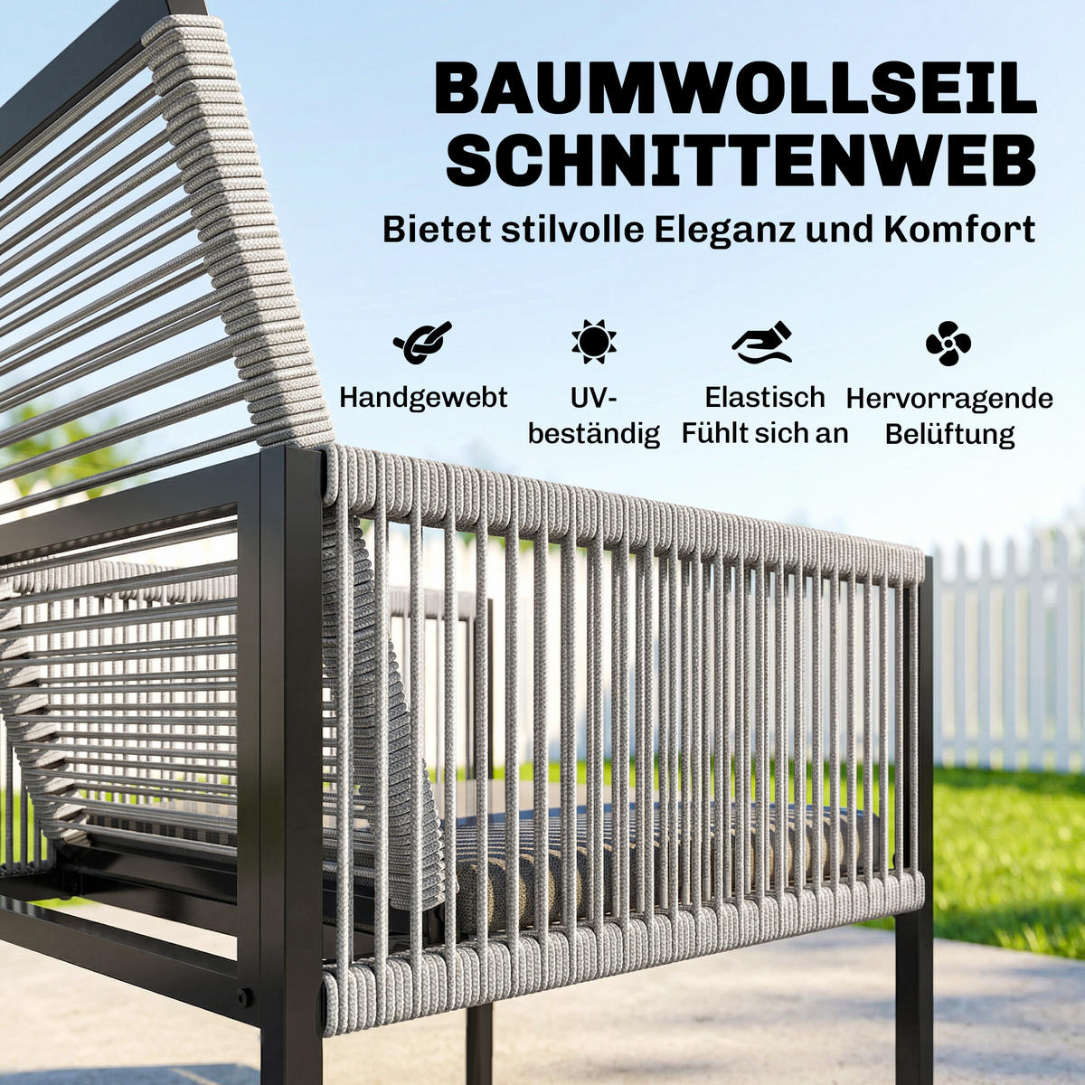 OUTDOOR-ESSGRUPPE 5er Set Stahl Netzstoff Hellgrau - Hellgrau/Schwarz, Textil/Metall - Outsunny